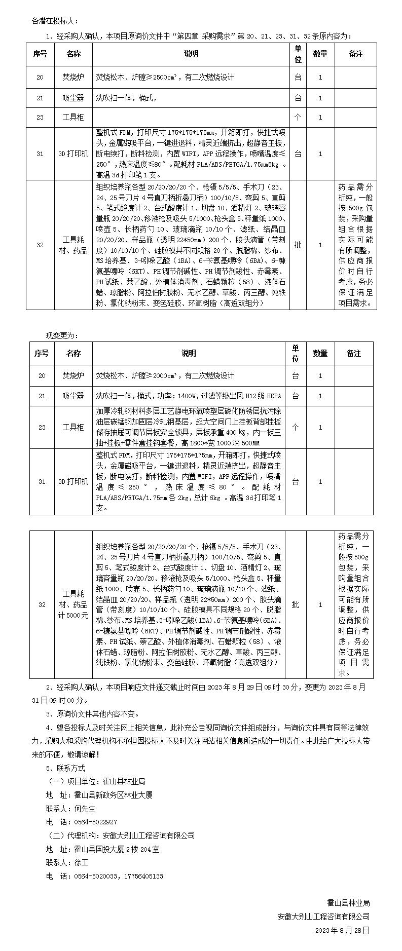 DBSCG-2023-113 霍山縣2023年其他林業(yè)有害生物測報項目的補(bǔ)充公告